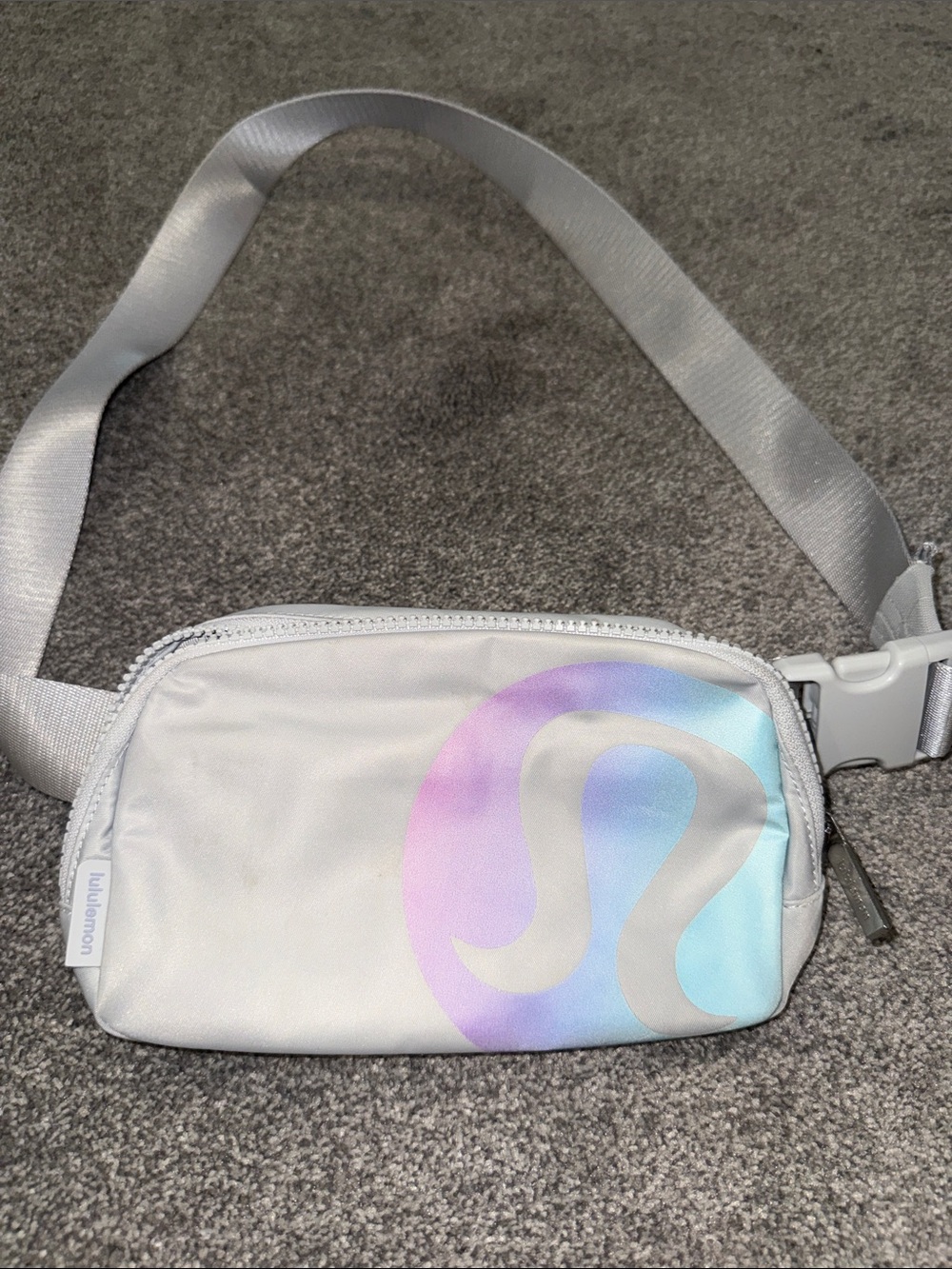 lululemon athletica Light Gray Crossbody Waist Bag with Iridescent Pastel Logo